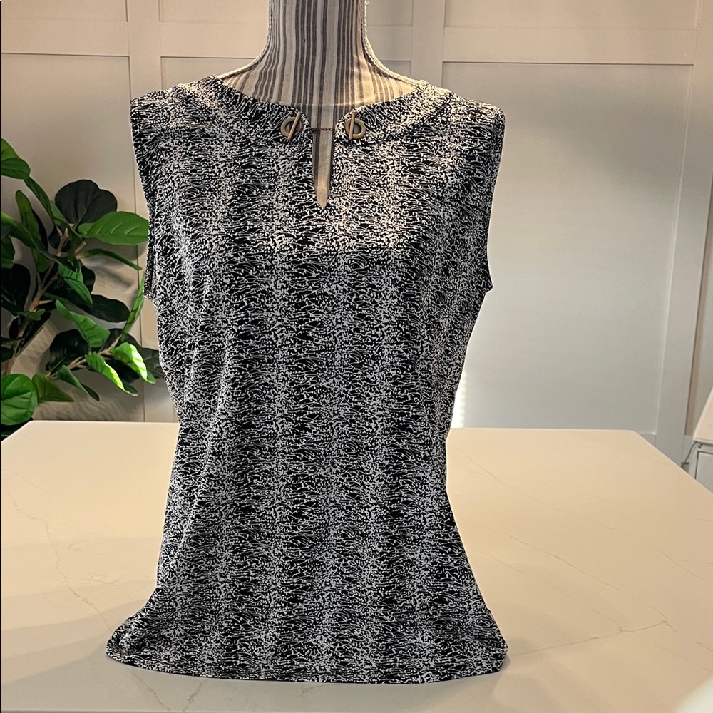 Notations Black and White Textured Blouse Large